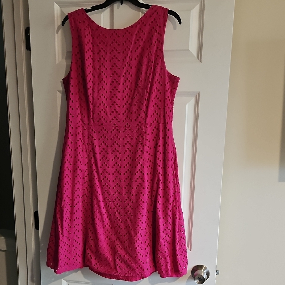 Liz Claiborne Hot Pink Eyelet Midi Dress